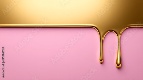 Gold drip on pink background in modern abstract style  