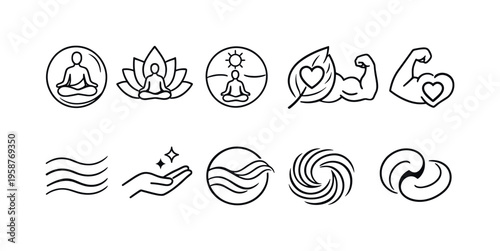 Icons representing emotional wellbeing and mindfulness concepts for design use
