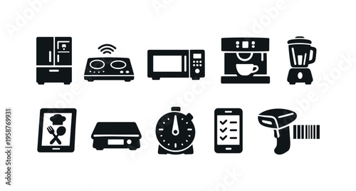 Collection of smart kitchen appliance icons for modern home cooking and technology