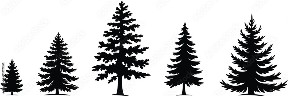 Obraz premium Christmas Tree Sketch Set Featuring Hand Drawn Holiday Trees Isolated on White Background in Vector Illustration Style for Festive Design, Seasonal Decoration, Greeting Cards and Winter Graphics
