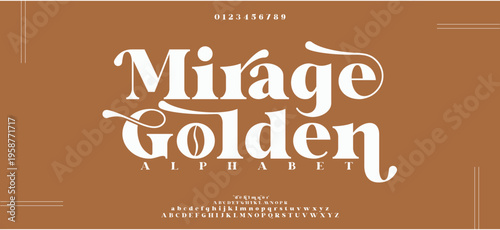 Mirage Golden Elegant alphabet letters font logo. Typography luxury classic lettering serif italic fonts decorative wedding vintage retro brand logos. vector illustration
