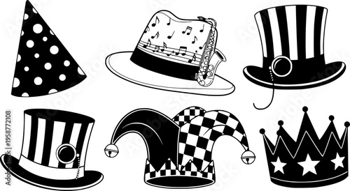 Collection of creative party hats with various designs and patterns