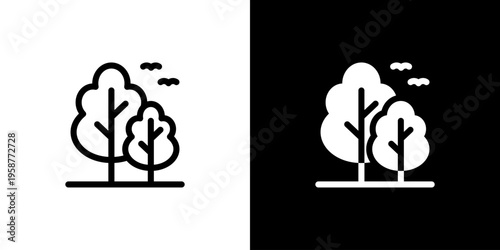 Forest Trees Nature icon concept with flat Black White Background. Vector illustration.