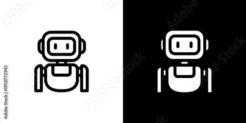 Robot Assistant Head icon concept with flat Black White Background. Vector illustration.