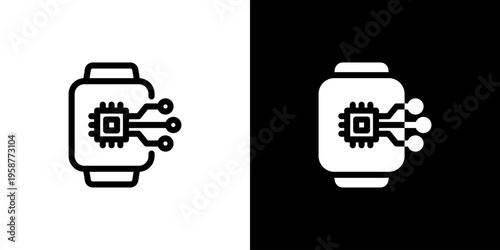 Wearable Smart Watch icon concept with flat Black White Background. Vector illustration.