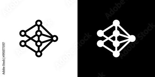 Neural Atomic Structure icon concept with flat Black White Background. Vector illustration.