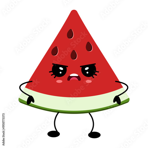 Illustration of a cartoon watermelon with facial expression and limbs