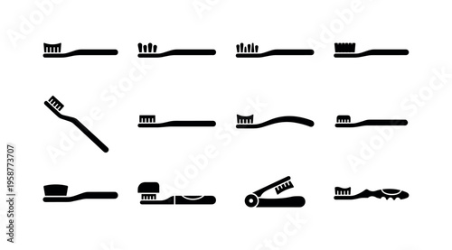 Collection of diverse toothbrush icons representing various designs and styles