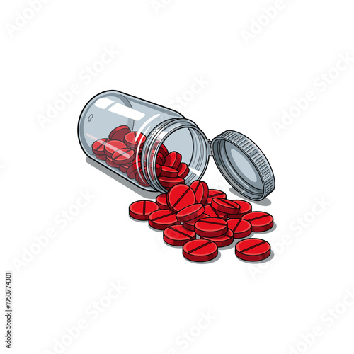 Spilled Red Pills from Bottle – Medicine and Healthcare Concept