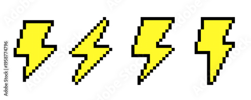 lightning pixel. Bolt pixel icons