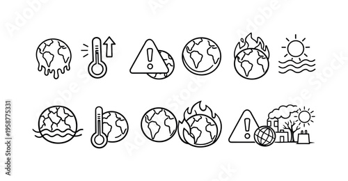 Climate change icons depicting global warming and environmental crisis