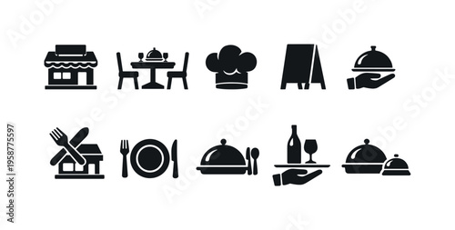 Collection of restaurant and dining icons for hospitality services