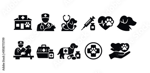 Veterinary clinic icons collection for animal care and medical treatment services