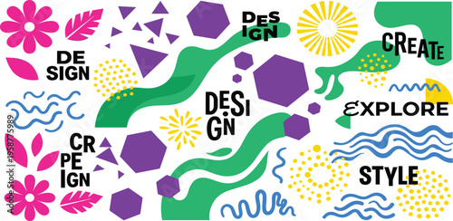 Decorative graphic concept featuring a beautiful collage of Islamic geometric patterns, traditional lanterns, and crescent moons, perfect for Ramadan and Eid cultural celebrations