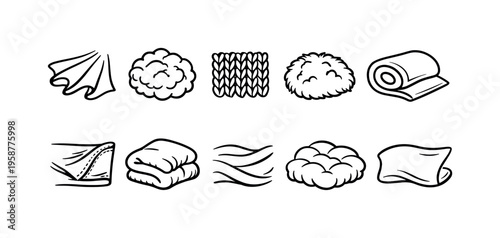 Collection of hand-drawn textile and fabric textures and forms