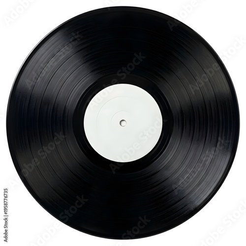 Classic black vinyl record disc with white label isolated on white background