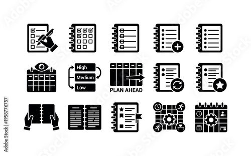 Collection of icons representing planning, tasks, and organization strategies