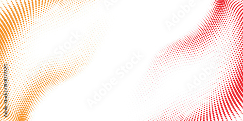 Abstract background with a flowing wave of dots in orange and red gradient