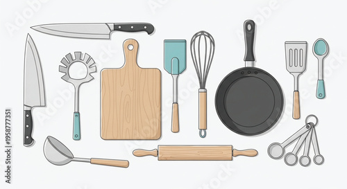 Flat Design Kitchenware Elements for Food Blog and Recipes