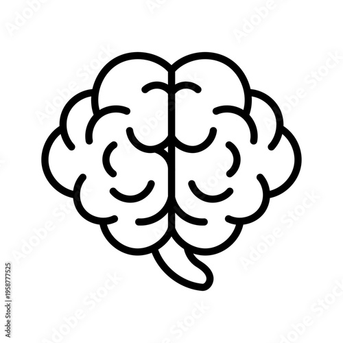 Illustration vectorielle minimaliste d’un cerveau en contour noir. Style épuré et moderne, idéal pour thématiques intellectuelles, cognition, santé mentale et design graphique