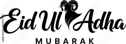 Eid ul Adha mubarak greeting with ram head in elegant black typography