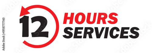 12 hours service icon vector set. 12 hours service duration sign. Vector Set of Hour Labels. 12 hours clock arrow icons, work and delivery time symbols. 12hr support sign collection.
