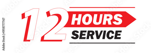 12 hours service icon vector set. 12 hours service duration sign. Vector Set of Hour Labels. 12 hours clock arrow icons, work and delivery time symbols. 12hr support sign collection.