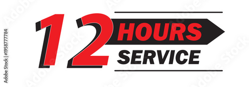 12 hours service icon vector set. 12 hours service duration sign. Vector Set of Hour Labels. 12 hours clock arrow icons, work and delivery time symbols. 12hr support sign collection.