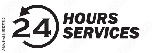 24 hour service icons, colorful circular arrows for day and night availability symbols