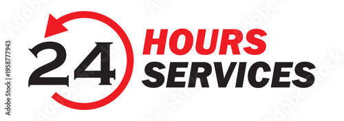 24 hour service icons, colorful circular arrows for day and night availability symbols