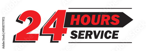 24 Hour Service Icon with Stopwatch, 24/7 Customer Support, All Day Delivery Service Vector Illustration