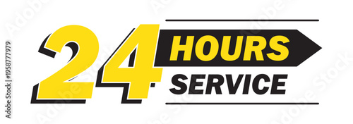 24 Hour Service Icon with Stopwatch, 24/7 Customer Support, All Day Delivery Service Vector Illustration