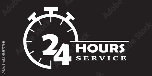 24 hours and 24/7 service icon set, full time open customer support symbols vector illustration