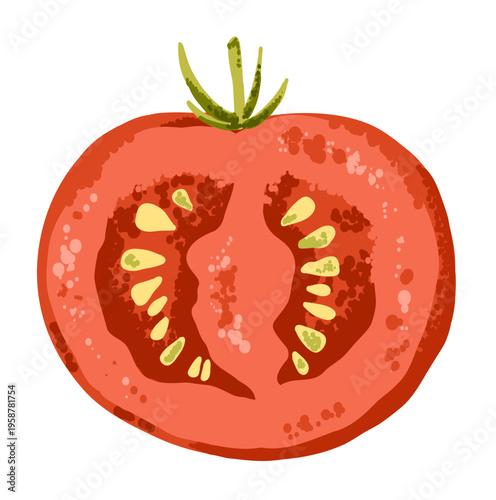 Half of red cherry tomato on transparent background