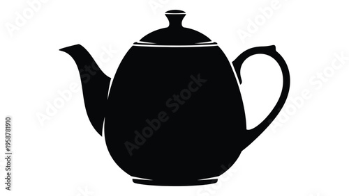 A simple black silhouette of a classic teapot with a curved spout and handle