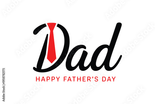 Father's day typography black and red happy fathers day text with red tie