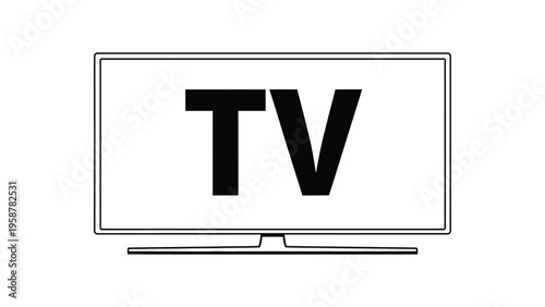 A simple black and white illustration of a flat screen television displaying the letters tv