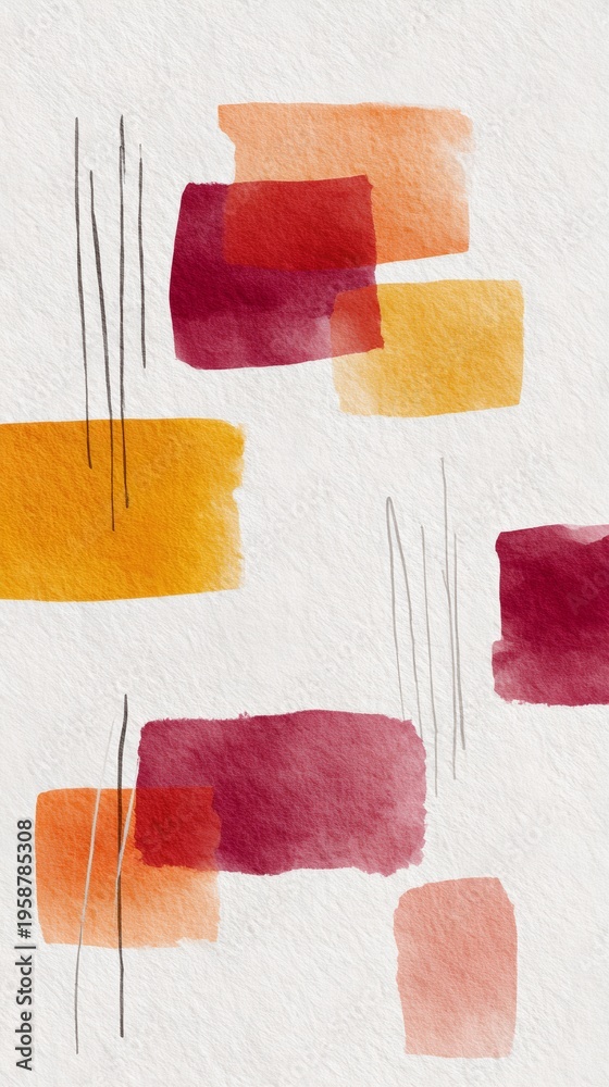 Fototapeta premium Abstract watercolor with bold orange and maroon blocks