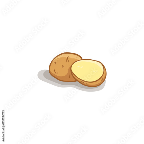 fresh potatoes. Whole organic potato tubers for packaging and prints. Cooking ingredients. Potato doodle. Cartoon food. Vector illustration