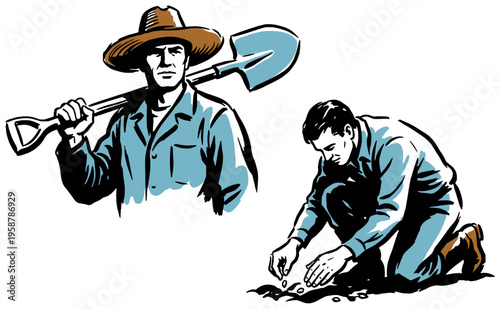 Fresh local harvest design. Hardworking farmers artwork. Organic soil cultivation, agriculture life vector print design for t-shirt, poster, and stick