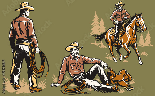 Western legacy. Wild west ranch life art. Rodeo cowboy adventure vintage design. Frontier spirit. Ranch hand print design.