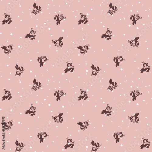 Seamless pattern with bees. Small wasp. Vector illustration. Design for invitation, cards, textile, fabric. Doodle style.