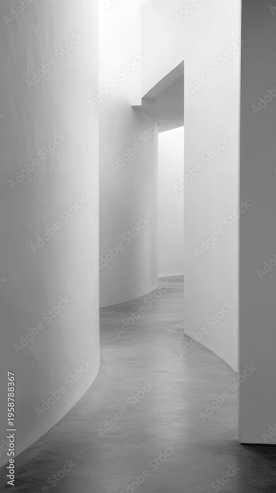 Fototapeta premium Minimalist curving hallway with smooth concrete floor