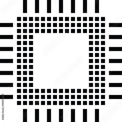 Black square grid with protruding pins computer chip
