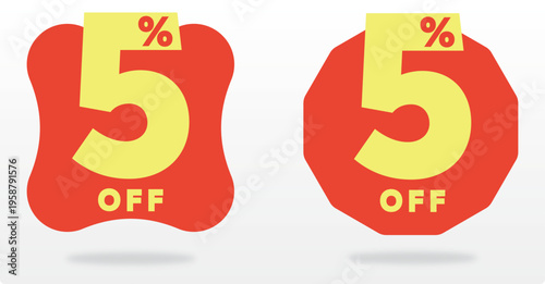 5% store, retail, off, marketing, sticker, tag, banner, percent, commerce, business, discount, price, value, ads. Sale, set,  special, offer, icon, vector, label