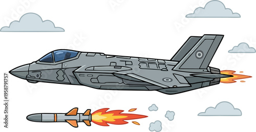 F-35 Lightning II Stealth Fighter Jet Launching Missiles in Flight