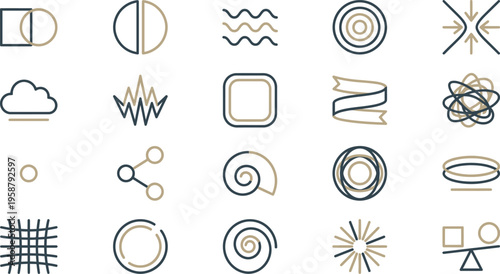 Abstract collection of minimalist line art icons representing various concepts and simple shapes.