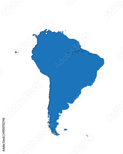 Map of South America, sign silhouette. World Map Globe. Vector Illustration isolated on transparent background. Latin American continent.