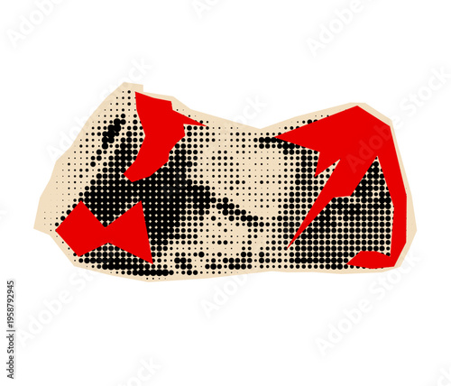 Halftone cutout collage of a crushed soda can featuring vintage pop art grunge textures.