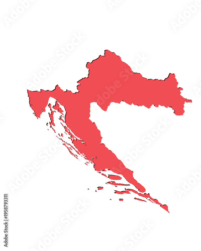 Map of Croatia, sign silhouette. World Map Globe. Vector Illustration isolated on white background. Europe continent.